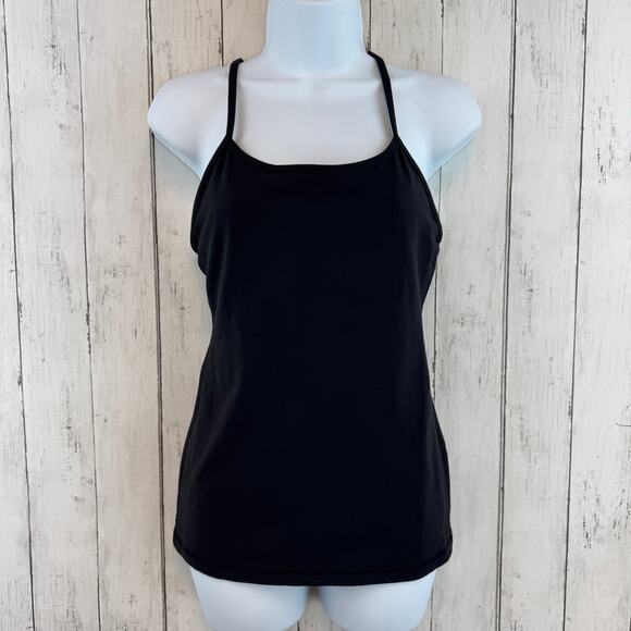Lululemon Black Power Y Tank Luon Coolmax Built-in Bra Medium Support Size 8 - Picture 2 of 13